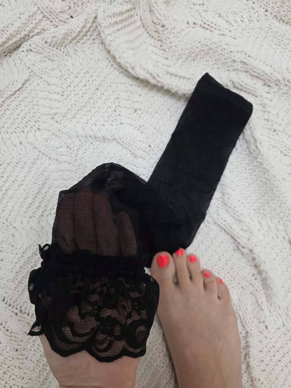 Sheer Black Lace Women's Hosiery  - Classic Sheer Tigh Highs Well Worn